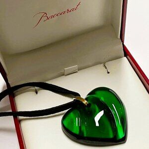 Baccarat Heart Crystal Pendant Necklace Green Limited France Jewelry Gift Rare